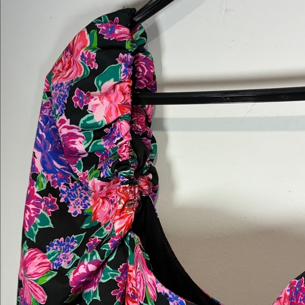 Zara Floral Puff Sleeve Mini Dress NWT Bold Print S - Picture 4 of 13